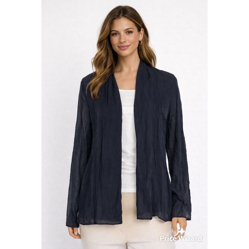 Eileen Fisher 100% Silk Sheer Open Front Jacket XL Black Lightweight Cardigan
